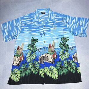Uluwatu Hawaii‎ Surfing Waves Beach Cars Camp Collar Hawaiian Shirt Men's 2XL